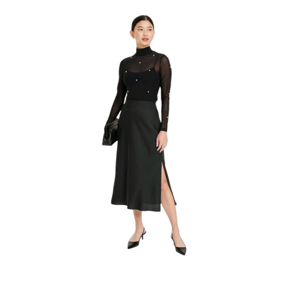 NWOT A New Day Womens‎ A Line Black Midi Slip Skirt - Medium/Large